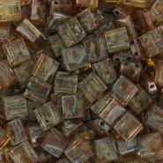 Miyuki tila 5x5mm beads - Picasso transparent saffron TL-4501